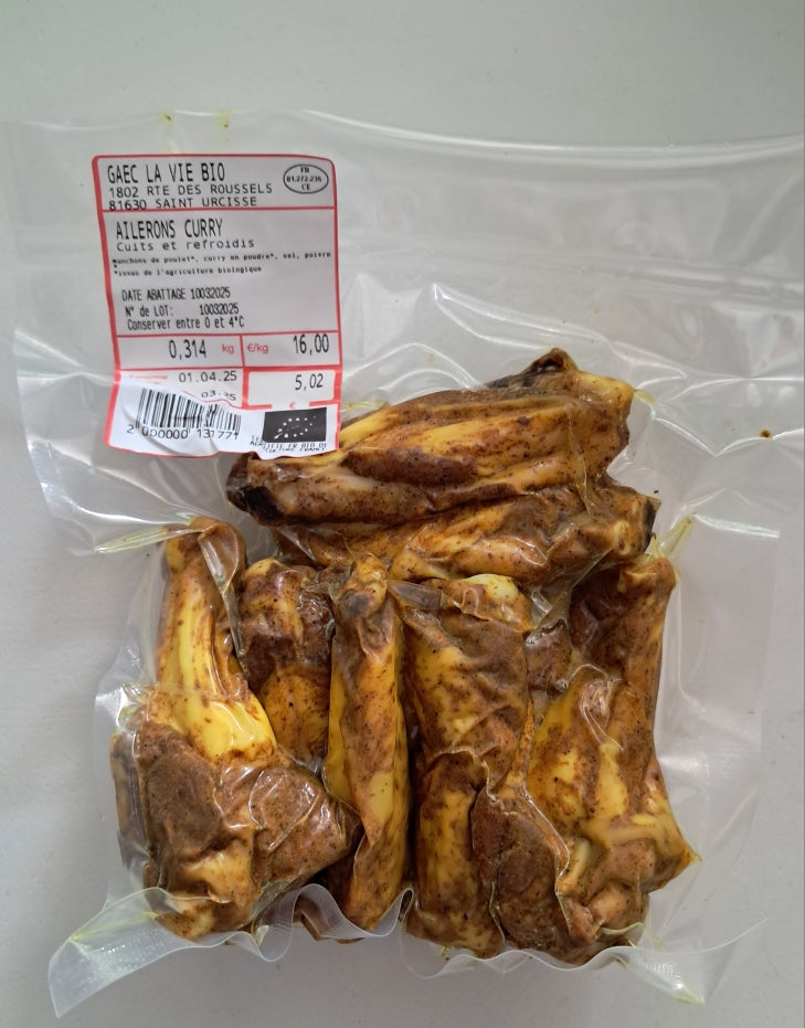Ailerons de poulet BIO cuits curry (~8 pièces)