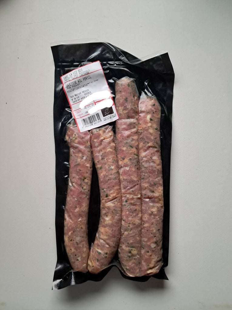Saucisse de poulet BIO ail & persil (~300g)